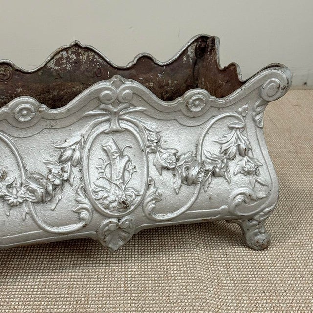 Platinum Pair Antique French Louis XIV Style Cast Iron Jardinières For Sale - Image 8 of 17