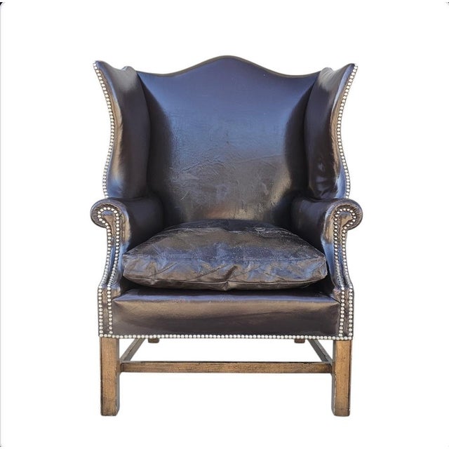 Vintage Rose Tarlow Style Leather Wingback Armchair, Circa 1960 For Sale - Image 9 of 12