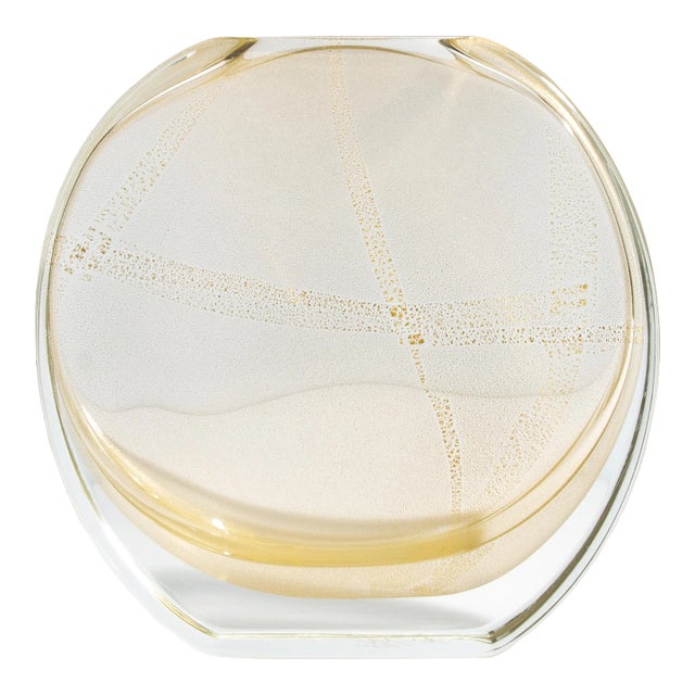 Hand Blown Murano Olivia Vase in Crystal With 24 Karat Gold Flecks For Sale