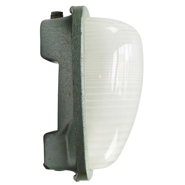 Industrial Vintage Industrial French Green Cast Iron & Frosted Cut Glass Wall Light by Holophane, France For Sale - Image 3 of 9