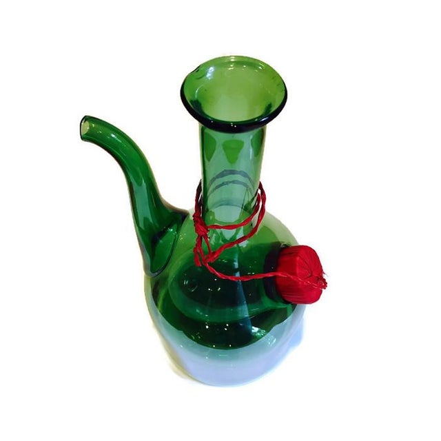 Vintage Tall Italian Glass Wine Chiller Green Glass Decanter Bottle