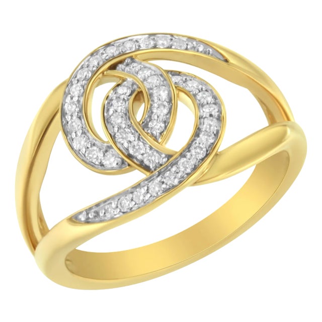 14K Yellow Gold Plated .925 Sterling Silver 1/4 Cttw Diamond Interlocking Loop Open Shank Bypass Ring (I-J Color, I1-I2 Clarity) - Size 9 For Sale