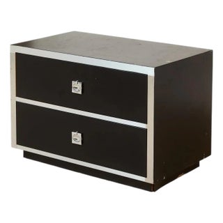 Black and Chrome 1970's Two Drawer Nightstand For Sale
