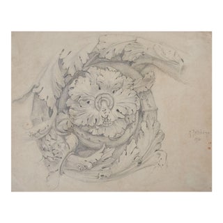 Antique 1912 Drawing Architectural Carved Ornament For Sale