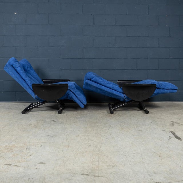 Metal 20th Century Italian Blue Alcantara Leather Reclining Armchairs from Cinova,1980s, Set of 2 For Sale - Image 7 of 18