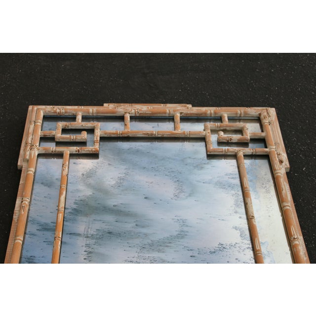 Tan Vintage Italian Faux Bamboo Greek Key Wall Mirror, 1970s For Sale - Image 8 of 18