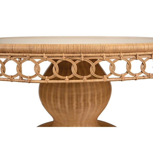 Rustic Matthew Izzo Home Gabrielle 60" Woven Rattan Pedestal Dining Table With Glass Top For Sale - Image 3 of 8