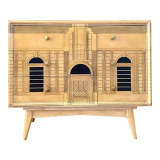 Mid 20th Century Piero Fornasetti Style Architectural Detail Bureau For Sale