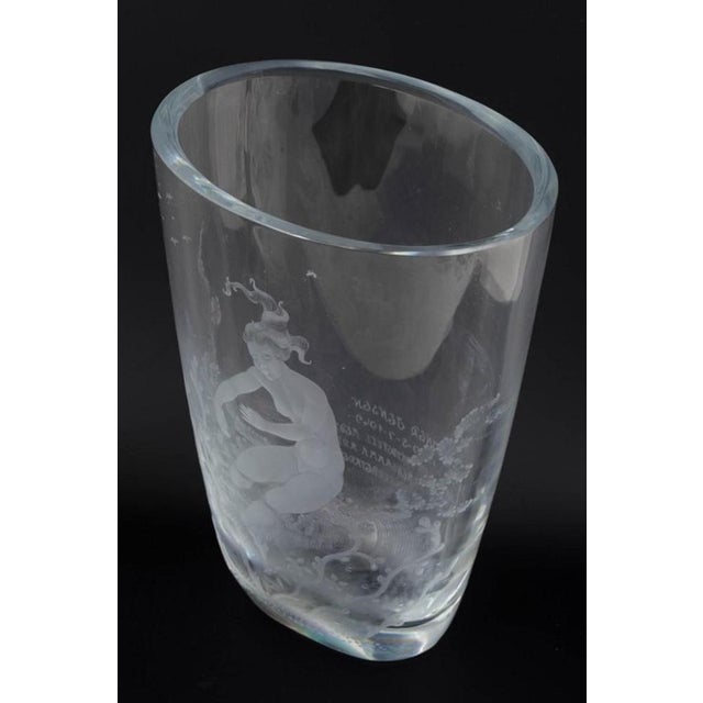 Nils Landberg for Orrefors. “Expo” Vase, model 4475, 1949. Rare Art Deco vase with deep sandblasted and engraved...