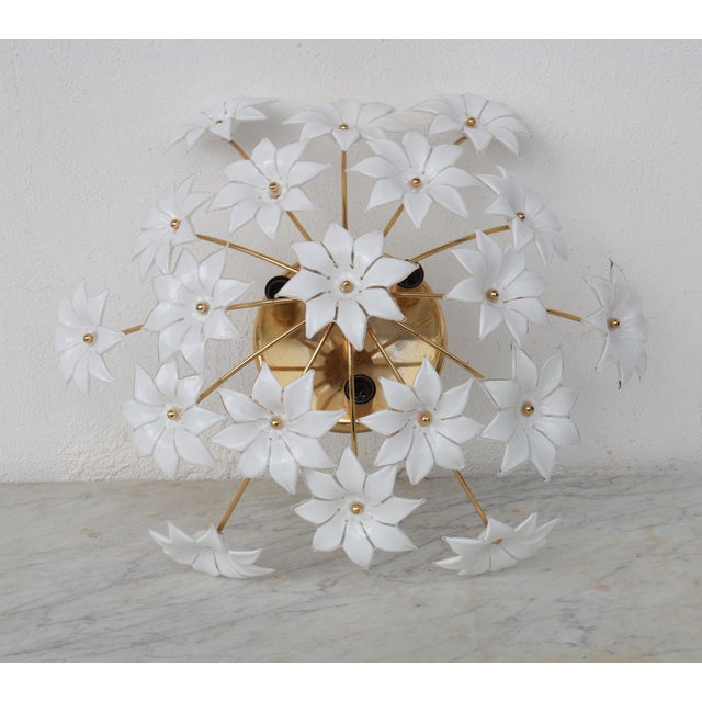 1970s Wonderful Murano Ceiling Light White Flowers For Sale - Image 9 of 15