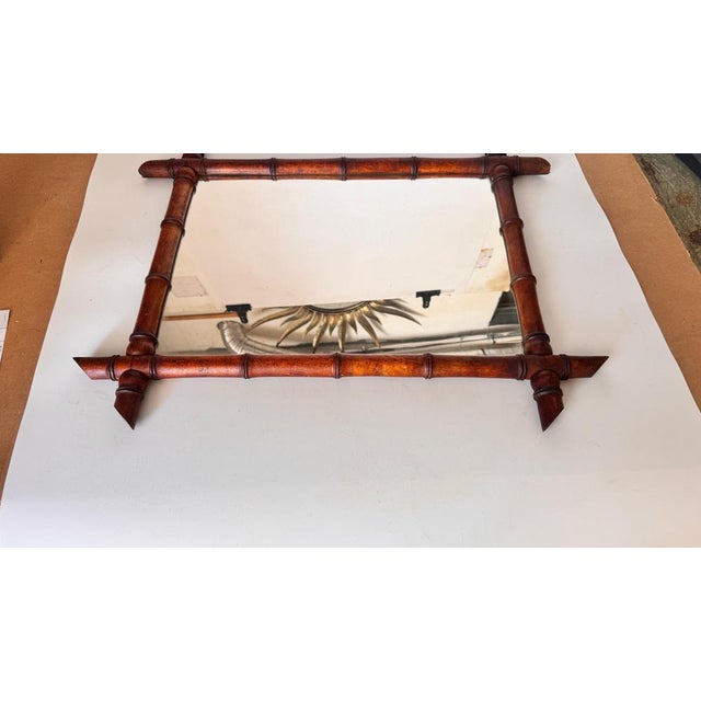 Brown Medium Brown Faux Bamboo Mirror, France, 1940s For Sale - Image 8 of 14