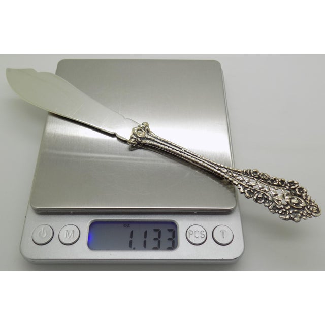 Silver Vintage Italian Handmade Genuine Silver Daisy Flower Design Solid Butter Knife For Sale - Image 8 of 9