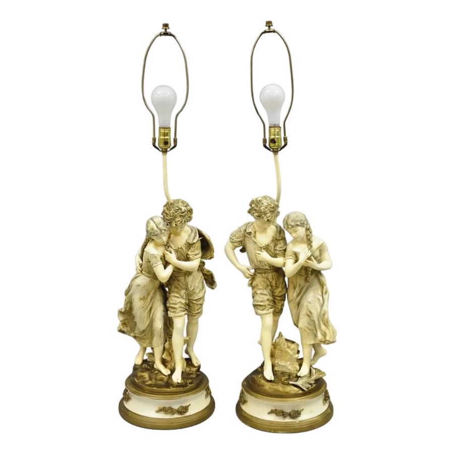 Antique L&f Moreau French Renaissance Large Figural Boy and Girl