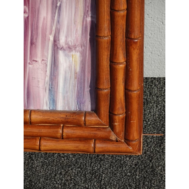 Wood Vintage Bamboo Frame Abstract Watercolor Picture by Susan Wood For Sale - Image 7 of 13