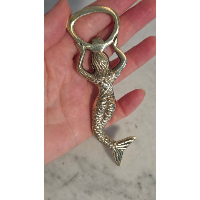 Late-20th-Century Indian Solid Brass Mermaid Bottle Opener With Velvet Pouch For Sale In New York - Image 6 of 11