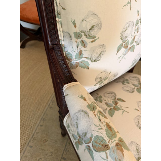 Vintage Louis XVI French Neoclassical Arm Chairs Newly Upholstered in Bowood Union For Sale - Image 9 of 9