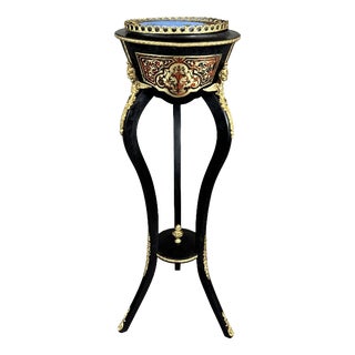 19th Century Napoleon III Jardinière in Ebonized Wood, Gilt Bronze and Hand-Painted Porcelain For Sale