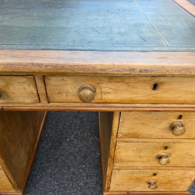 Victorian English Mid-Victorian Country House Pine Pedestal Desk With Original Gilt-Tooled Green Leather Top, Circa 1840–1860 For Sale - Image 3 of 12