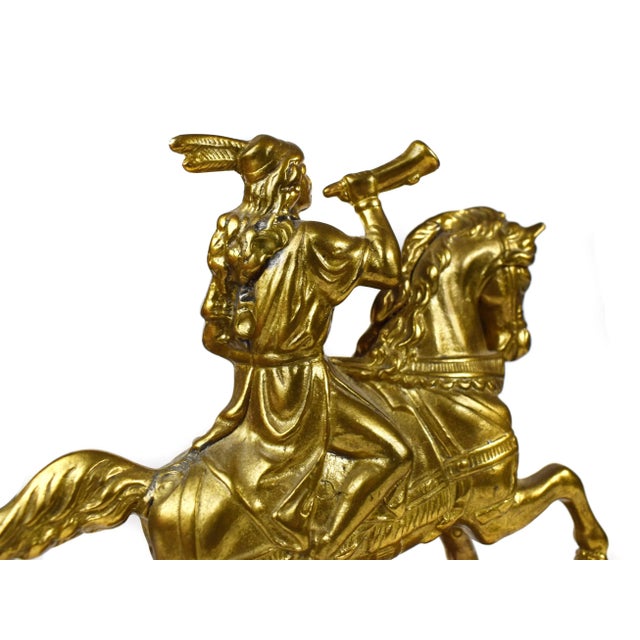 Mid-Century Gold Brass Horsemen From Renaissance Era Bookends - a Pair For Sale - Image 10 of 13