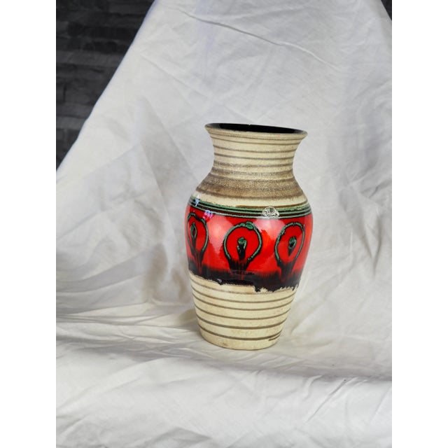 1970s 1970s German Fat Lava Red and Green Eye Vase For Sale - Image 5 of 11