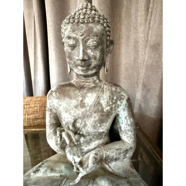 Bronze Asian Burmese Gandhara Style Patinated Bronze Seated Buddha For Sale - Image 8 of 12
