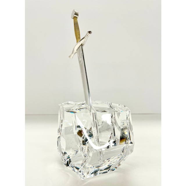 Transparent 1960s Iconic Steuben “Excalibur” Sword in the Stone Crystal Paperweight With Sterling Silver & 18k Gold Sword Letter Opener For Sale - Image 8 of 10