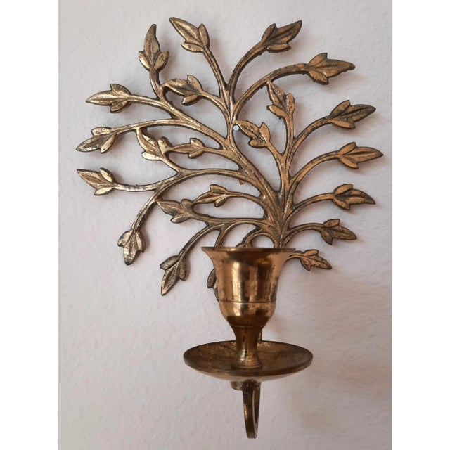 Vintage Brass Tree of Life Sconces Pair Hollwood Regency For Sale - Image 4 of 7