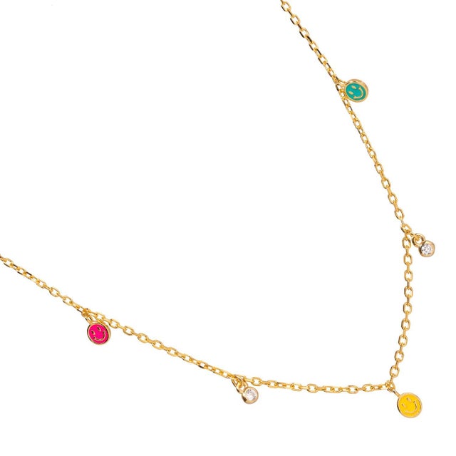 Early 21st Century Rainbow Smiley Face Sterling Silver & Diamond Choker Necklace For Sale - Image 5 of 9