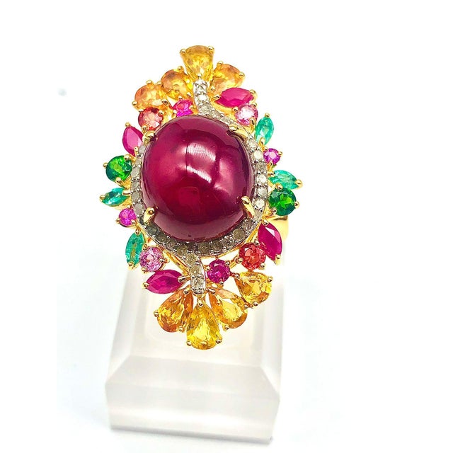 Bochic "Orient" Vintage Diamond, Emerald & Sapphire Ring Set In 18K & Silver For Sale - Image 18 of 18