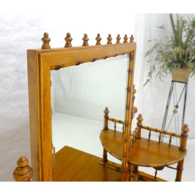 Arts & Crafts Fine Faux Burnt Bamboo Vanity Dressing 5 Drawers Table Tilting Mirror MINT For Sale - Image 3 of 18