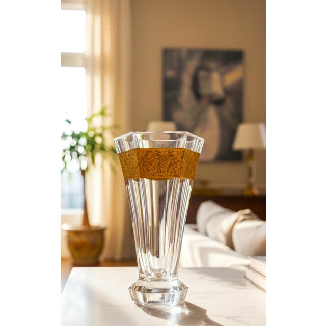 Mid-Century Modern Faceted Moser Vase With Gold Frieze For Sale - Image 3 of 12