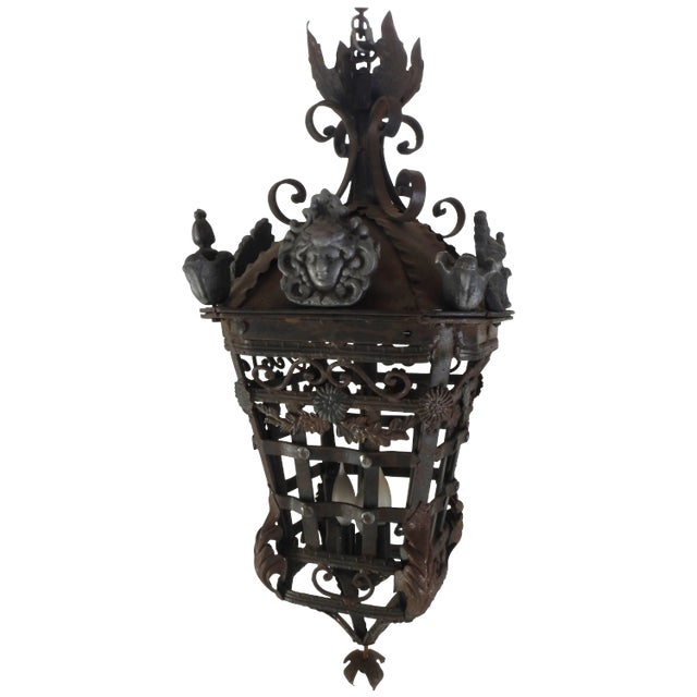 20th Century Spanish Cast Iron Light Fixture For Sale