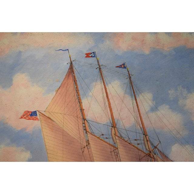 Traditional Carll Tucker's Three-Masted Schooner Migrant W/ Nycc Burgee 1944 For Sale - Image 3 of 10