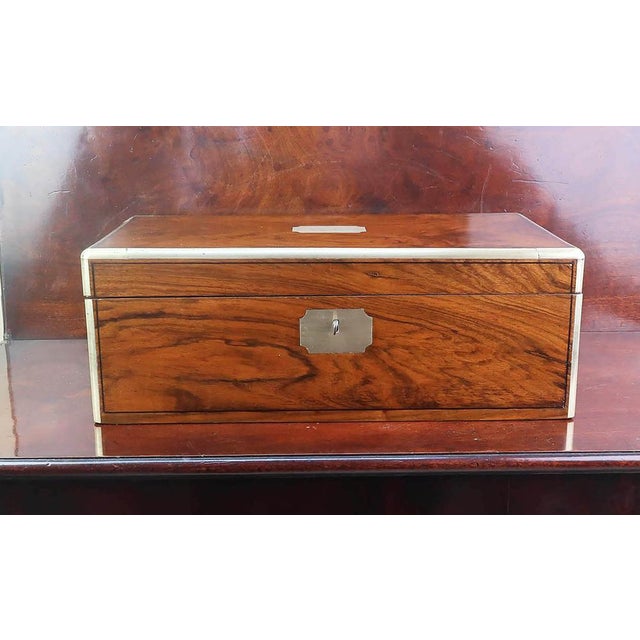 Large Campaign Burr Walnut Writing Box, 1871 For Sale - Image 3 of 11