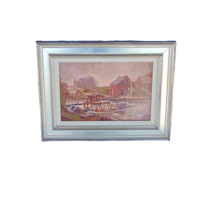 Expressionism Original Vintage Oil Painting "Port" by Joseph Crilley 17"w X 12.5"h Framed For Sale - Image 3 of 10