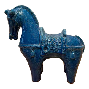 1960s Aldo Londi for Bitossi Large Rimini Blu Ceramic Horse Sculpture