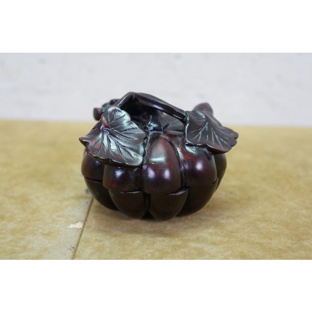 Brown Mid 20th Century Chinese Agarwood Carved Covered Pumpkin Trinket Vanity Ring Box Dish For Sale - Image 8 of 9