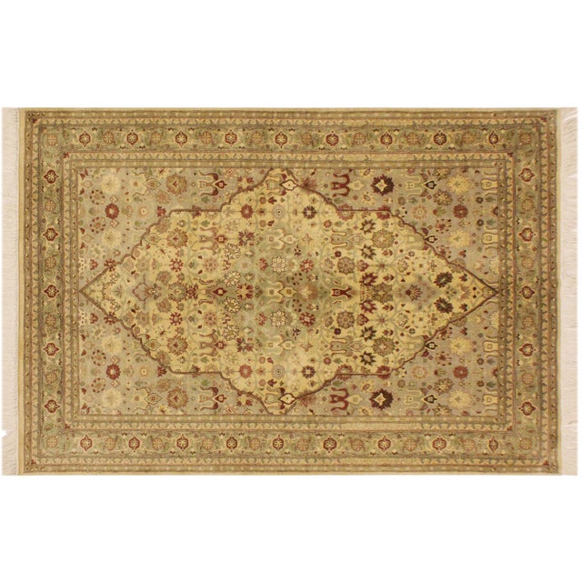 Beige Shabby Chic 1990's Tabriz Pak-Persian Beige/Green Wool Rug - 4'2'' X 6'4'' For Sale - Image 8 of 9