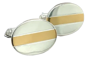 1990s Tiffany & Co Authentic Estate Oval Cufflinks 18k YG + Sterling Silver, 2 Pieces