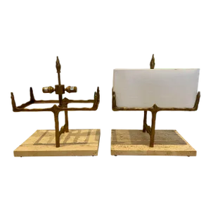 Global Views Ghent Table Lamps Bronze and Travertine - a Pair