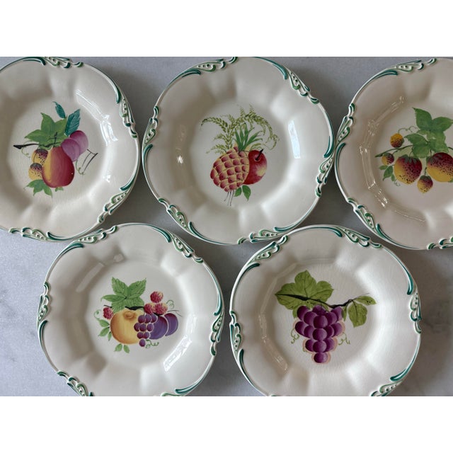 Set of 7 vintage George Jones & Sons Crescent china dessert or salad plates featuring hand painted fruit designs and...