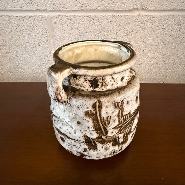 Mid 20th Century Mid 20th Century Brutalist Japanese Handled Art Pottery Vase For Sale - Image 5 of 8
