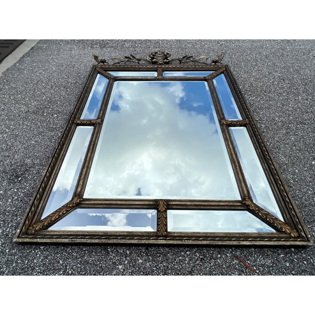 Beveled Wood Frame Mirror in Silver & Gold Gold Brushed Metal Hardware Beautiful Piece