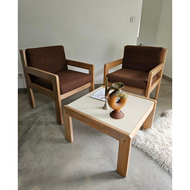 Vintage Armchairs and Coffee Table by André Sornay, 1980s, Set of 3 For Sale - Image 3 of 18