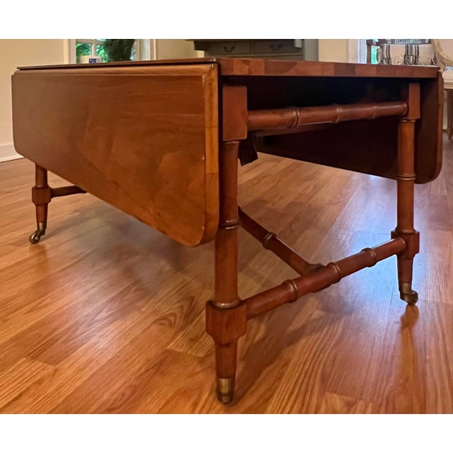 Rare Convertible Bamboo Turned Walnut Drop Leaf Dining Table / Coffee Table For Sale - Image 9 of 11