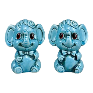 Vintage Japan Porcelain Blue Elephant Salt & Pepper Shakers - a Pair