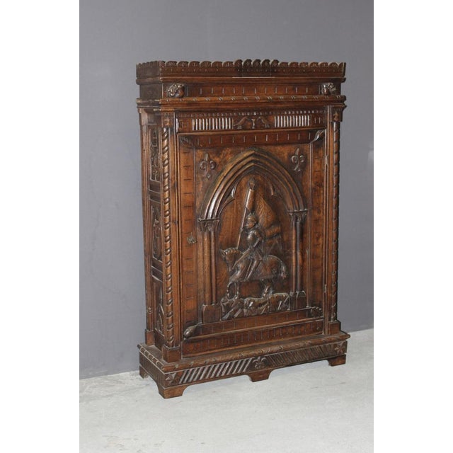 Henri II Style Bonnetière in Oak with Joan of Arc Decor, Late 19th Century For Sale - Image 4 of 12
