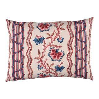 Schumacher Parvati Floral Stripe Lumbar Pillow In Vermillion For Sale