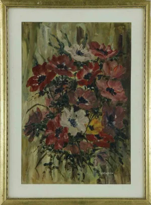 Andrea Capasso, Flowers, 20th-Century, Oil on Board, Framed