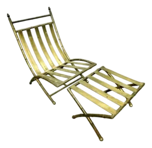 Vintage 1970s Italian Faux Bamboo Brass Lounge Chair & Ottoman — Hollywood Regency
